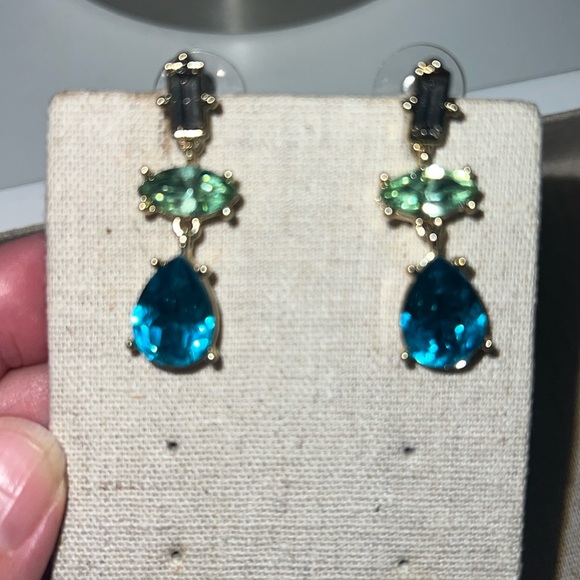 VICI Be a gem drop earrings. Gold/green and teal - Picture 4 of 5